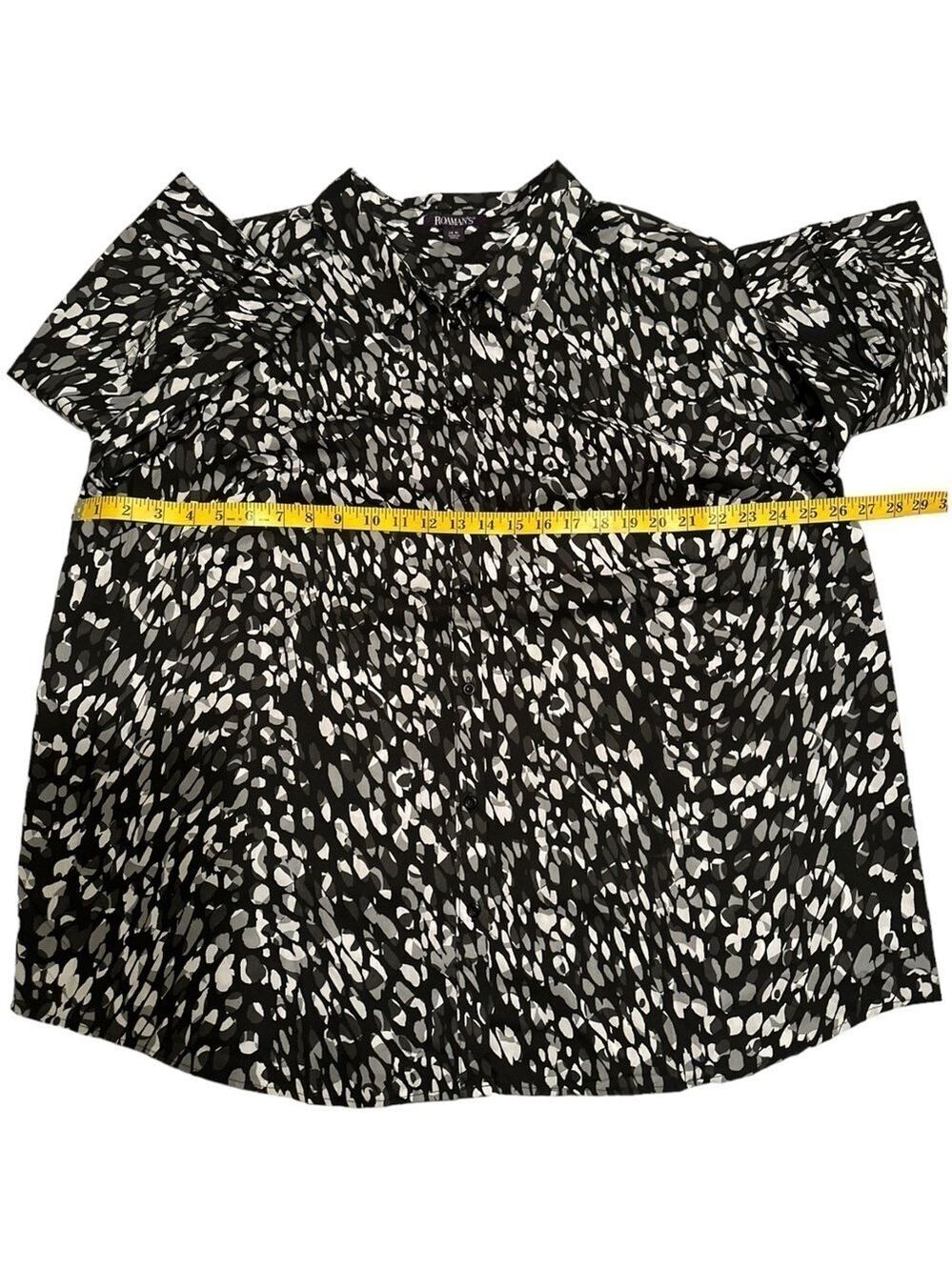 Roamans Blouse, Womens 24W, Black Gray, White, Geometric Circles Business Blouse - Picture 11 of 15